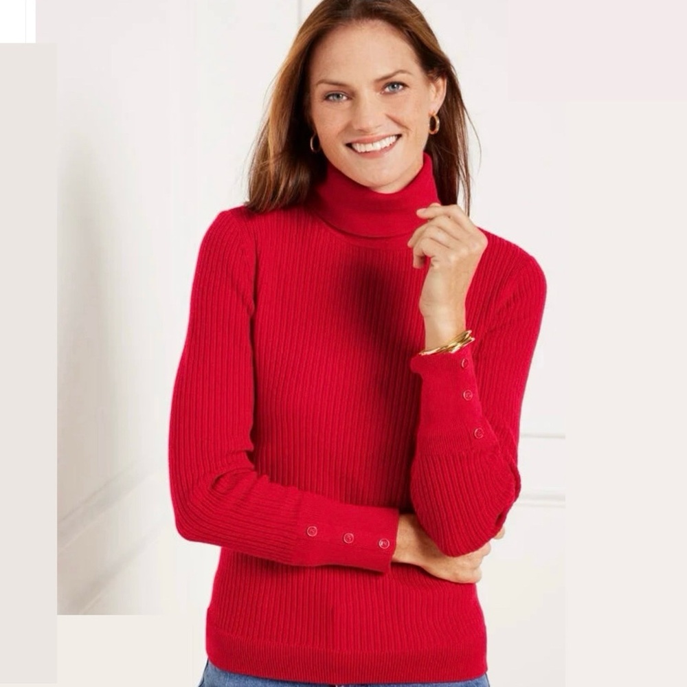 Talbots 2X ribbed red turtleneck. Three button sleeve cuff. NWT